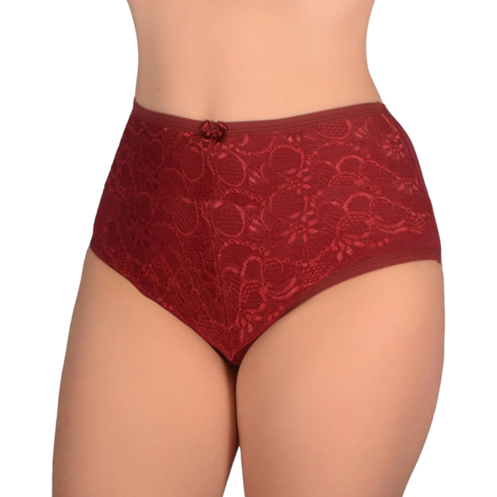 Kit 05 Calçola feminina Plus Size Cós alto Calcinha Modeladora Renda Forrada Calcinhas Lingerie