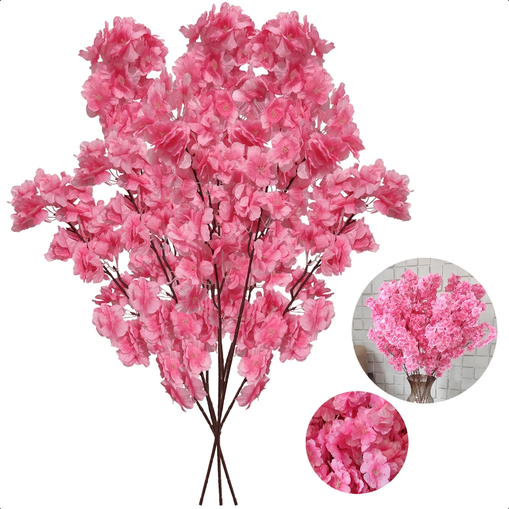 Kit 3 Hastes Cerejeira Artificial Japonesa Ramos de Flor Decoração