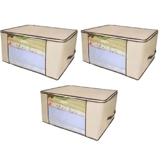 Kit 3 Organizadores Marfim com Zíper 60x45x30cm Multiuso - Envio Já!