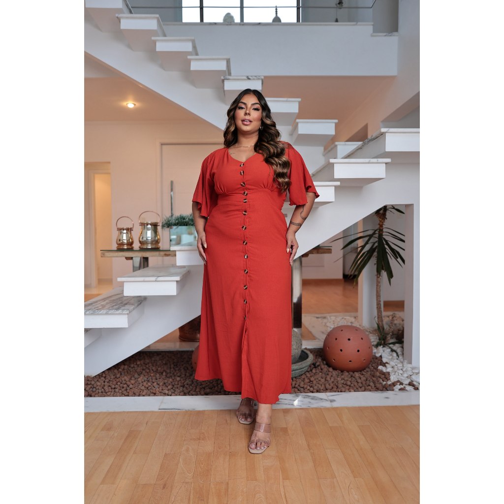 Vestido Longo Moda Feminina com botões funcionais tecido Duna Plus Size — imagem 2 de 2