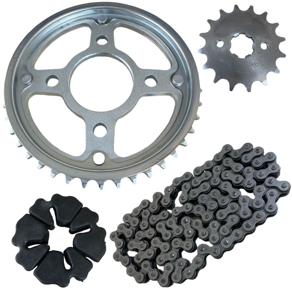 Kit Relação Transmissão Coroa Corrente Pinhão + Coxim Cg Titan Fan 150/160 Todas Aço 1045