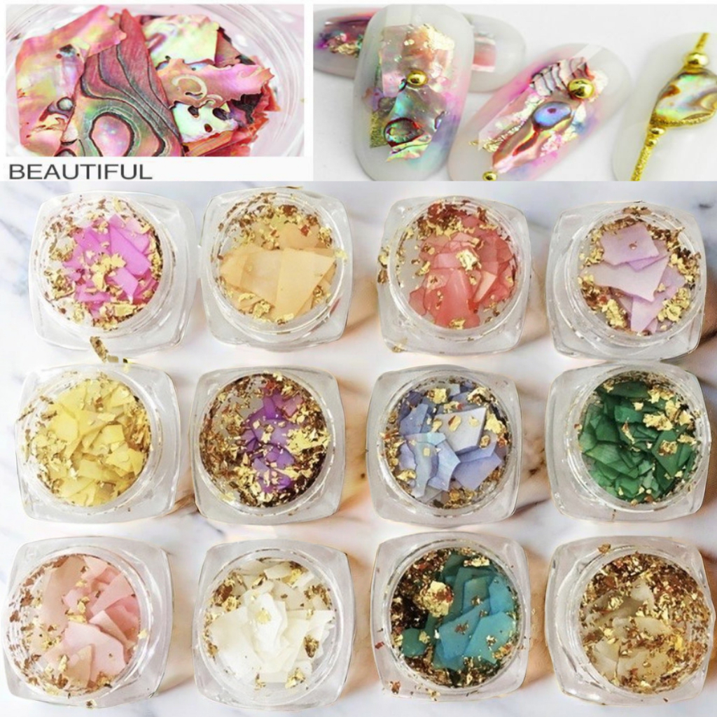 Kit 12 Madre Peróla Com Fio De Ouro Decoração Unhas Acrigel