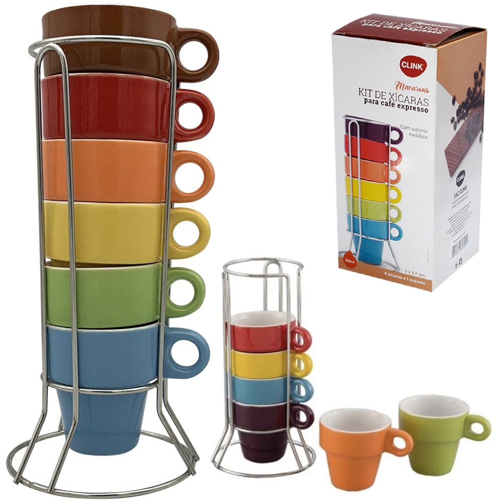 Kit 4 Xícara Café Chá Modelo Hotel 210 ml Com Suporte De Metal