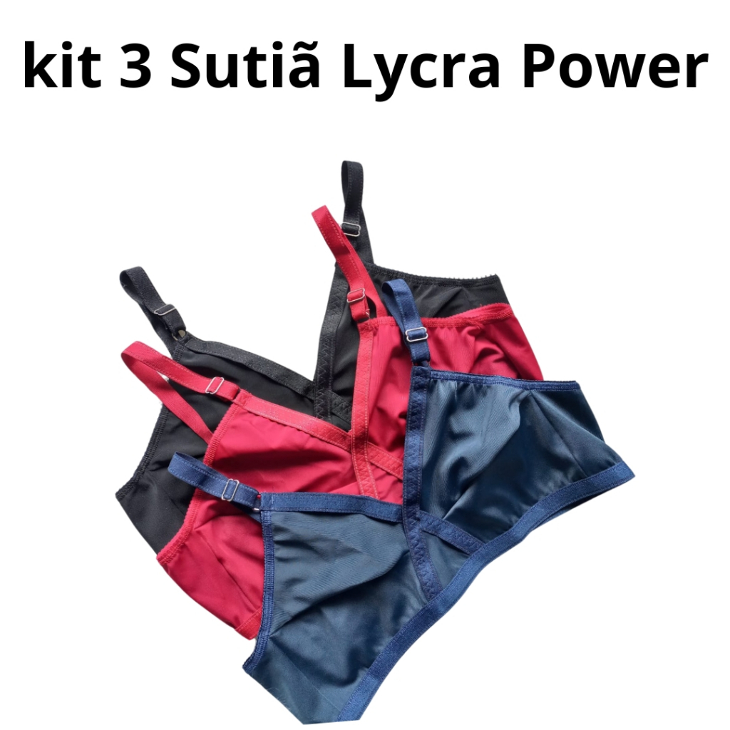Kit 3 Sutiãn Lycra Power Plus Size Lingerie De alta Sustentanção Alça Reforçada Sutien Liso Sem Bojo