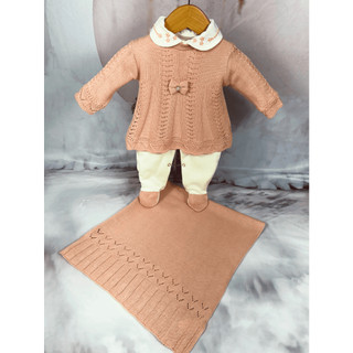 Kit Saida de Maternidade Menina Bebe Tricot Bege Vestido em Oferta na Shopee