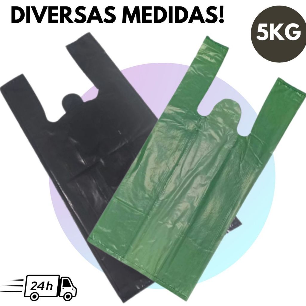 5Kg de Sacola de Alça Reciclada Reforçada Verde ou Preta Resistente Grossa Diversas Medidas Forte