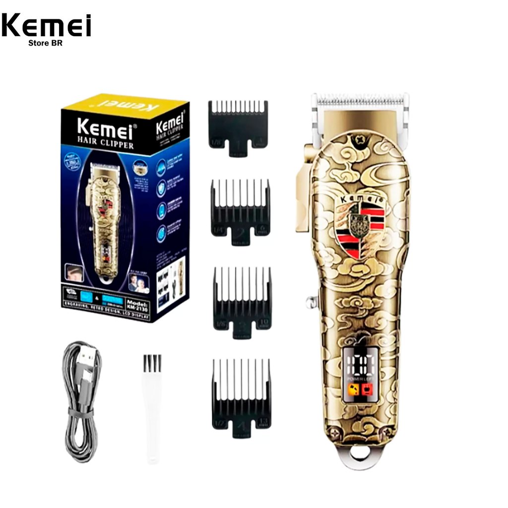Aparador de corte sem fio para homens, profissional Hair Clipper, display LCD, Km-2130 em Oferta na Shopee
