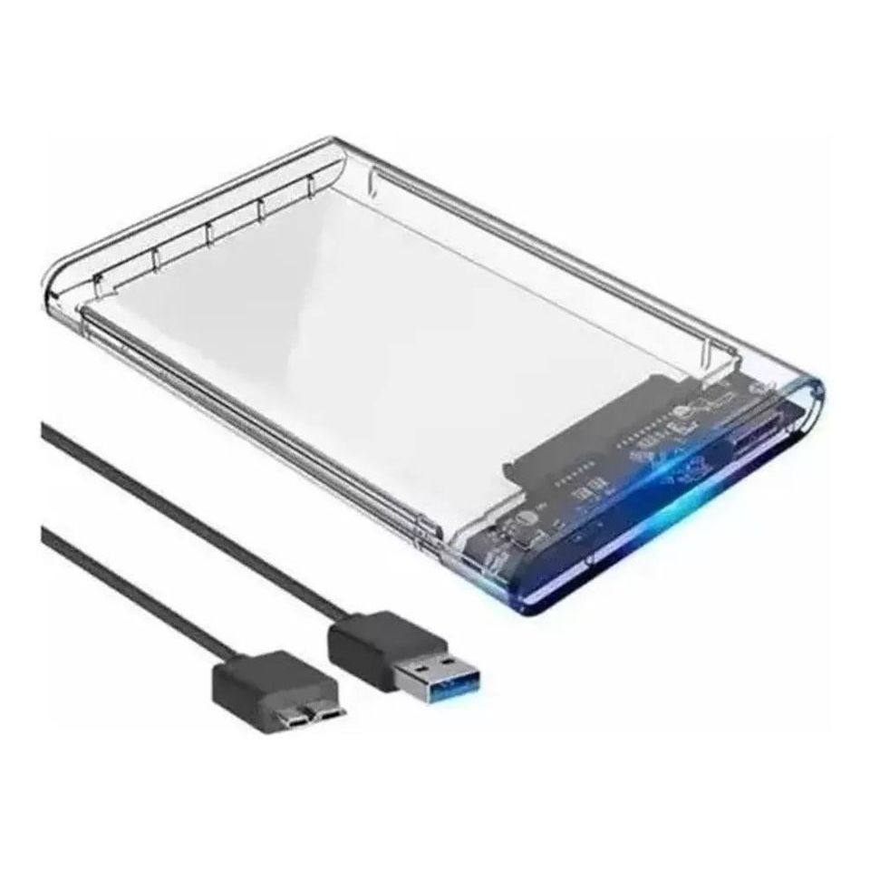 Caso/casco USB 3.0 p/ SSD ou HDD externo (material: plástico acrílico) vem c/ cabo USB 3.0 (azul)