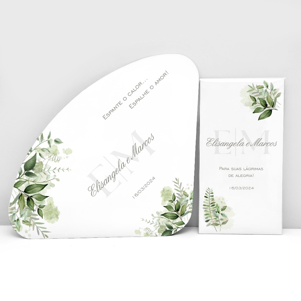 Kit Lágrimas de Alegria e Ventarolas Leques Personalizado Casamento Verde Folhagem Minimalista (9dias úteis de produção) em Oferta na Shopee