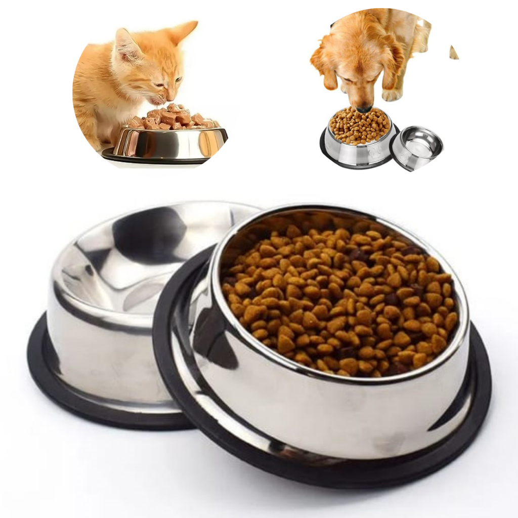 KIT 2 Comedouro Bebedouro Tigela Inox 500ml TAMANHO M Cachorro Cães Gato COELHO Pet Prateado 21 CM