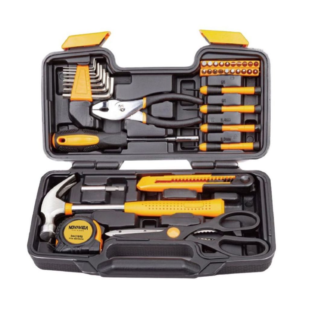 Kit Caixa de Ferramentas  Martelo Testador Eletricidade Trena Chave Fenda Philips Inglesa Alicate