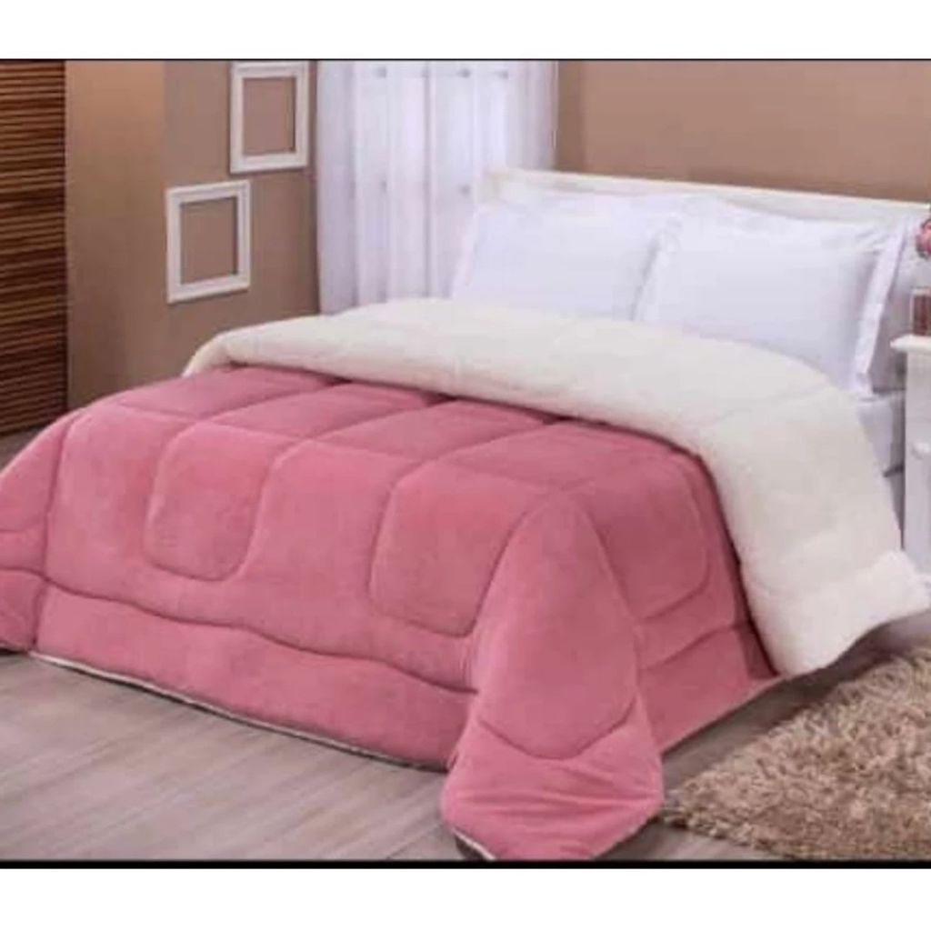 Coberdrom Edredom Pele De Carneiro Casal Queen Sherpa DuplaFace Quentinho