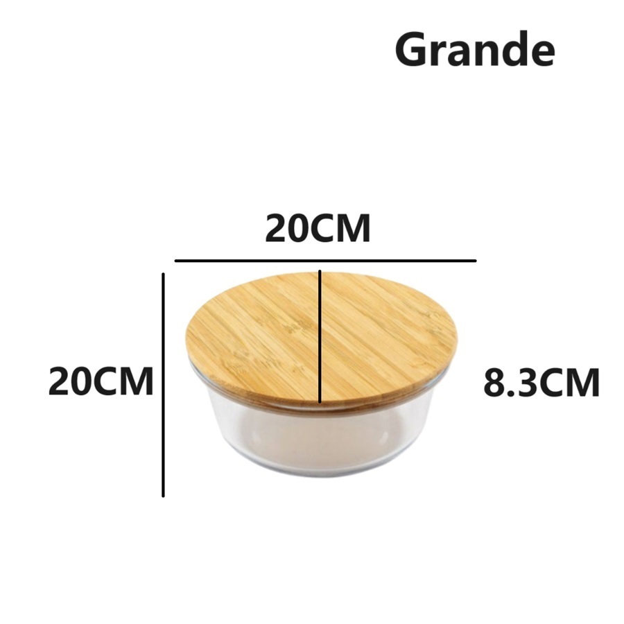 Potes De Vidro 1350Ml 950Ml 620Ml Hermético Redondo Para Mantimentos Com Tampa Bambu Marmita