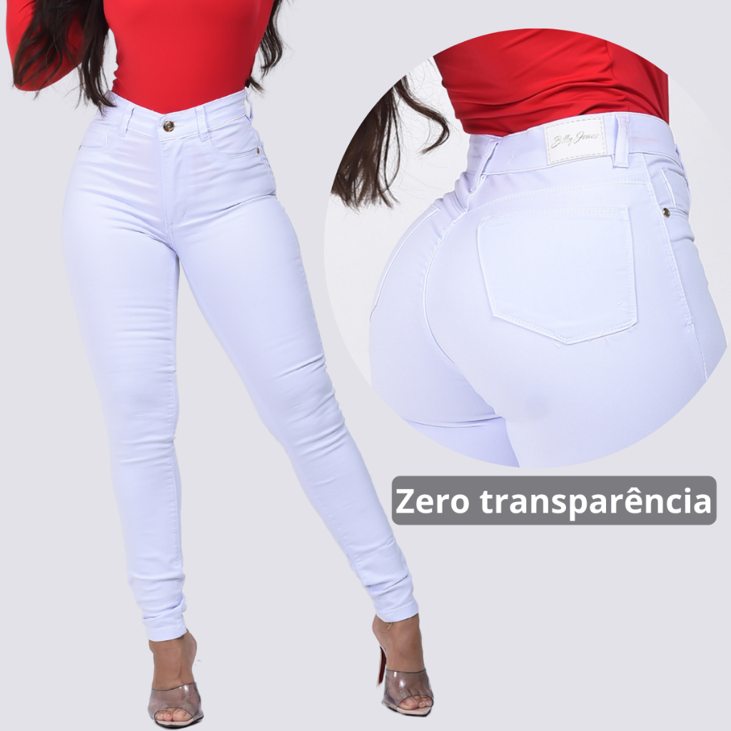 Calça Jeans Branca Feminina Lycra Elastano Cintura Alta Tecido Grosso Sem Transparência, perfeita p Enfermagem/Dentista em Oferta na Shopee