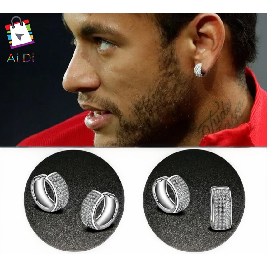 Brincos de Argola Masculinos com Penas Incrustadas de Zircônia e Prata, Banhados a Ouro - Estilo Neymar, Hip Hop, Brincos de Pressão, Promoção de Marca da Moda