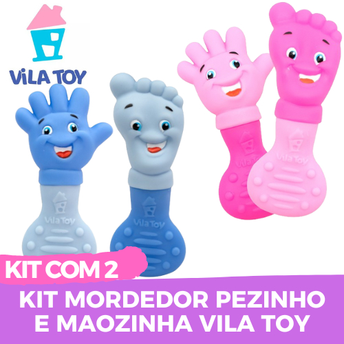 Kit Mordedor Massageador Maozinha Pezinho Azul e Rosa - Vila Toy em Oferta na Shopee