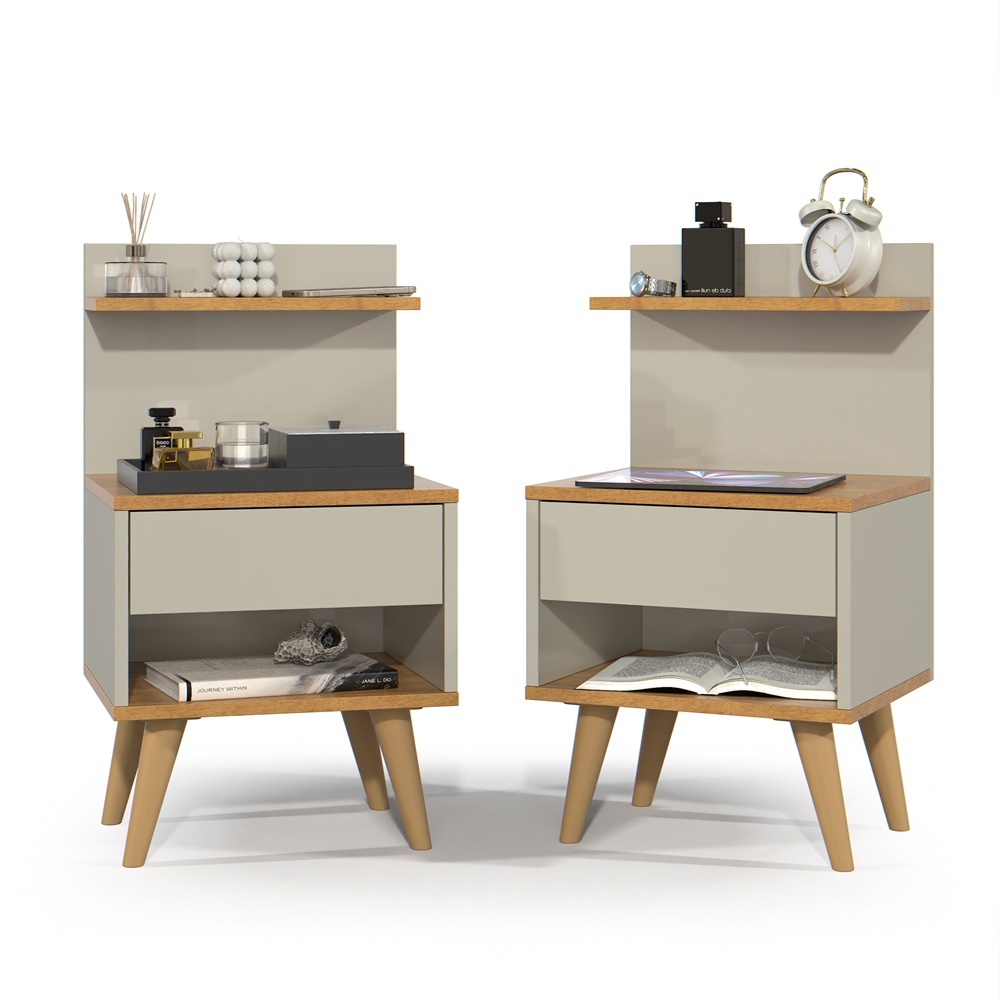 Kit com 2 Mesa de Cabeceira Retrô Com 1 Gaveta Sleep Decor