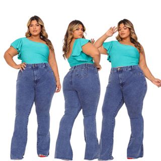 Calça Jeans Feminino Plus Size Marmorizada Cintura Alta Com Lycra Strech Elastano Premium- Curve em Oferta na Shopee