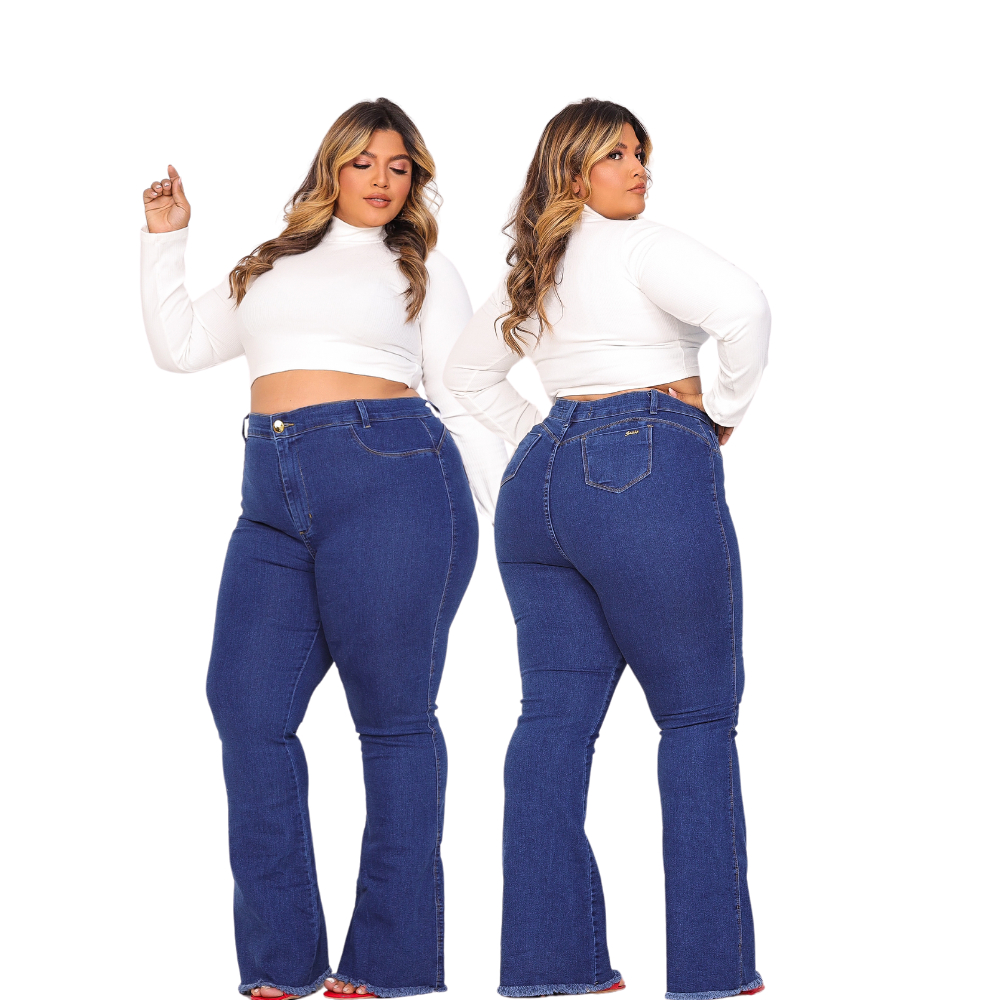 Calça Jeans Feminino Flare Plus Size Modelagem Levanta Bumbum Premier-Curvo Lycra Cos Alto em Oferta na Shopee