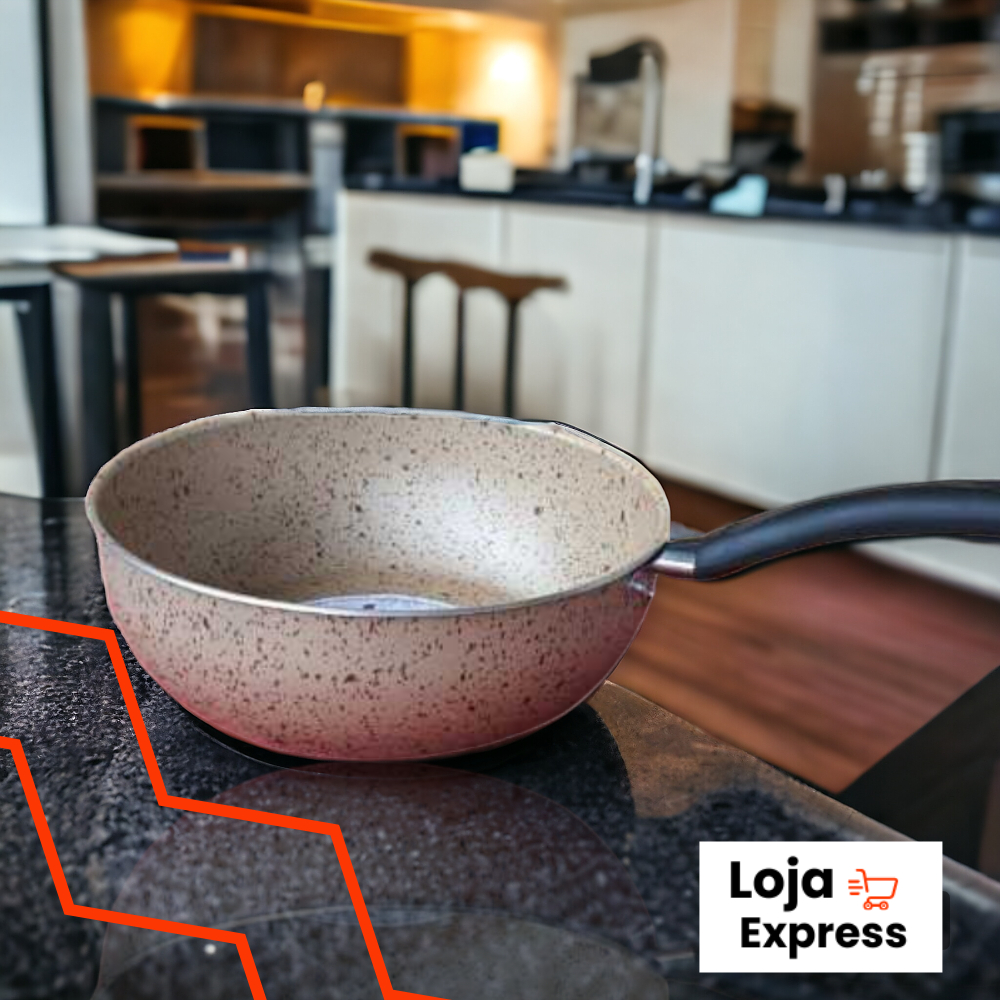 Imagem Frigideira Wok Antiaderente Com Revestimento Cerâmica Liso Bege Resistente Durável 24cm com Cabo Não Gruda Panquecas Ovos Grelhar Profissional GOURMET Chefe Cozinha