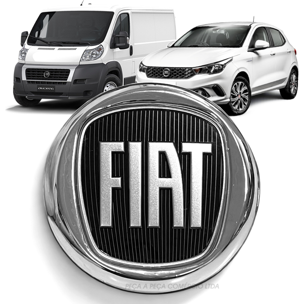 Emblema Grade Dianteira Fiat Ducato 2010/22 Argo Cronos 2017/21 Preto Cromado 12cm Black Logo Fiat Simbolo Frente