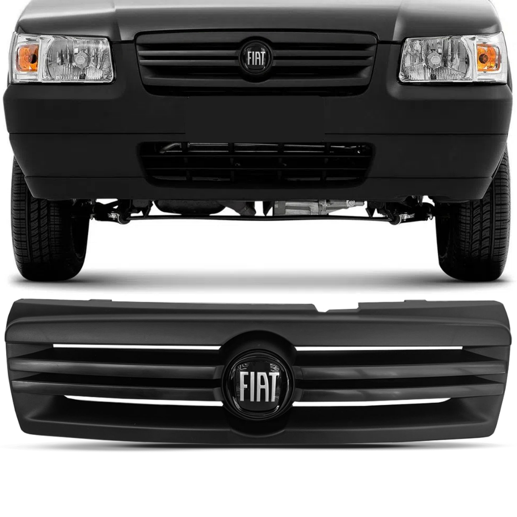 Grade Dianteira Uno Mille Fire Way Economy Fiorino 2004 2005 2006 a 2013 Preta + Emblema Todo Preto Exclusiva Logo Fiat