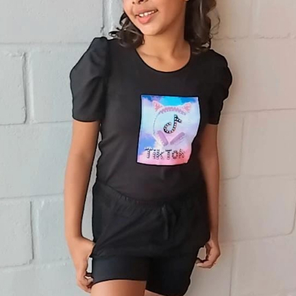 Conjuntos Juvenil  Feminina  Blusa Viscolycra Estampa Manga Princesa Short Elastico 12 14 16 moda verão