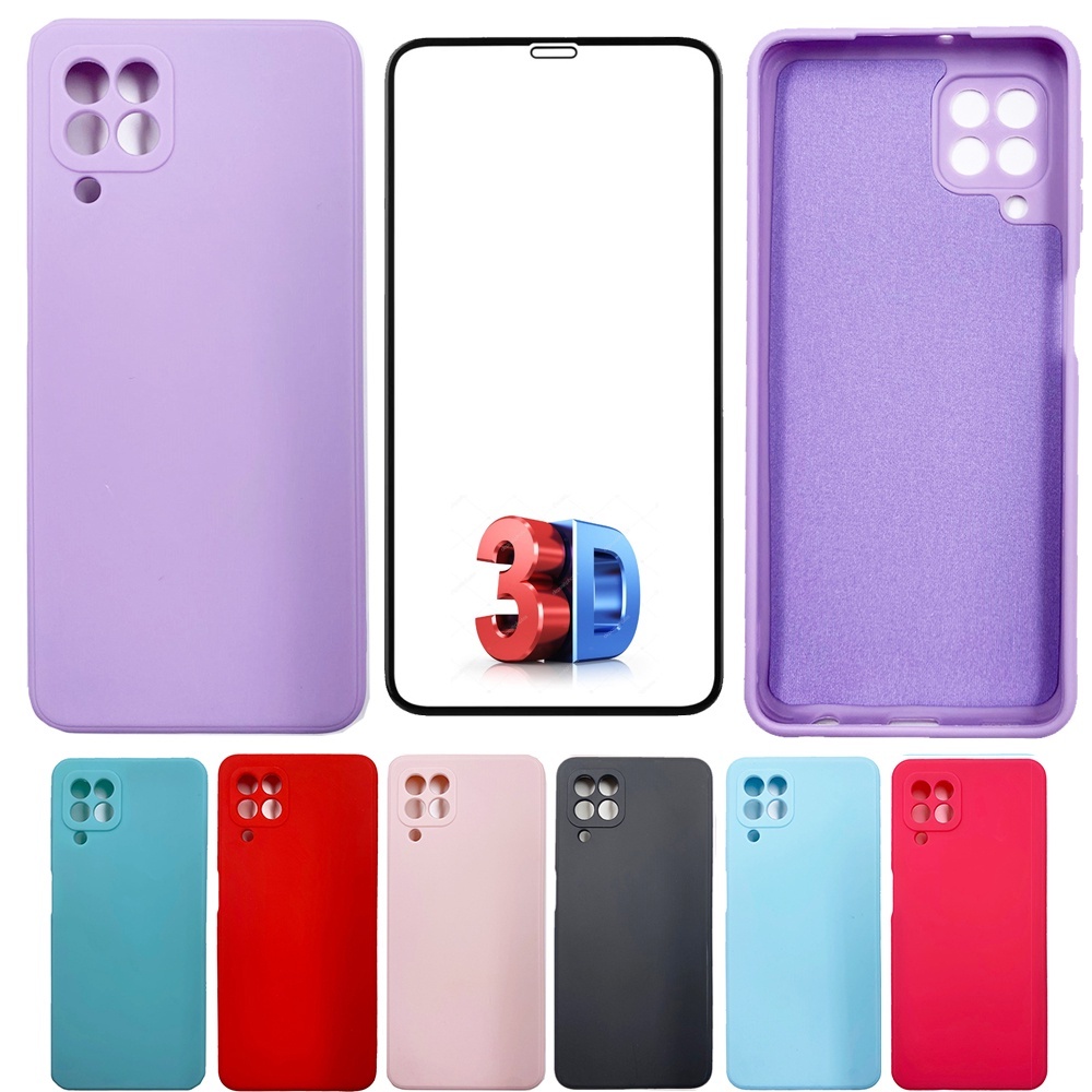 Kit Capinha Capinha Case Silicone Aveludada Colorida Para Samsung Galaxy + Película Vidro Para A01/A01 CORE/A10/A10S/A20SA03/A03S/A03 CORE/A02/A02S/A11/A12