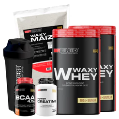 Kit 2x Waxy Whey 900g + BCAA 100g + Power Creatina 100g + Waxy Maize 800g + Shakeira - Bodybuilders