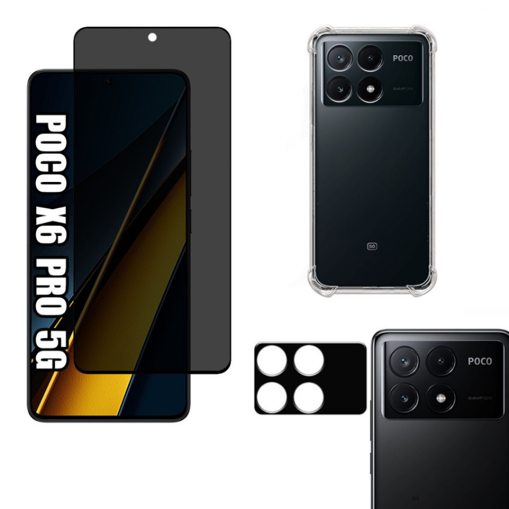 KIT Para Xiaomi Poco X6 Pro 5G | Película de Privacidade 3D - Capa - Película da Câmera 3D