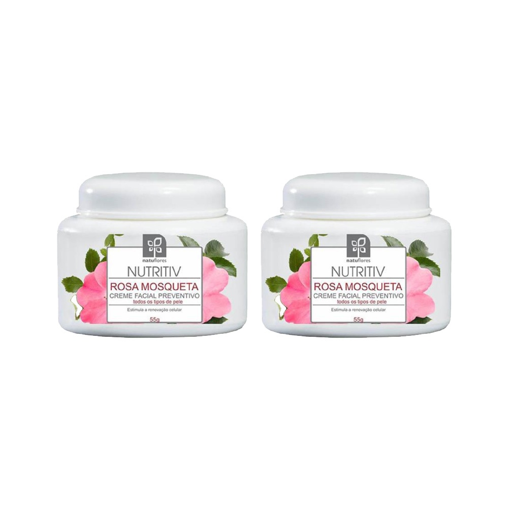 Kit 2x Nutritiv Creme Facial Preventivo Rosa Mosqueta 55g Regenera e Fortalece Natuflores - Beauty
