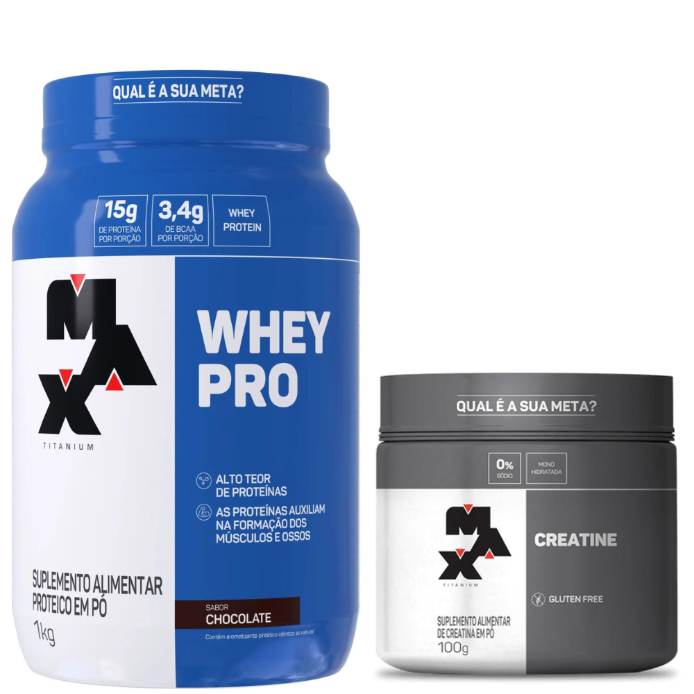 Whey Pro Chocolate + Creatina 100g Max Titanium Super Kit