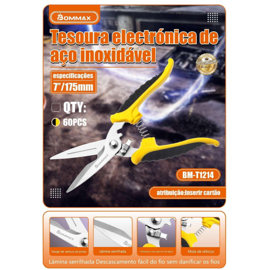 Tesoura Para Eletricista Multiuso Corta Fio E Cabo - T1214