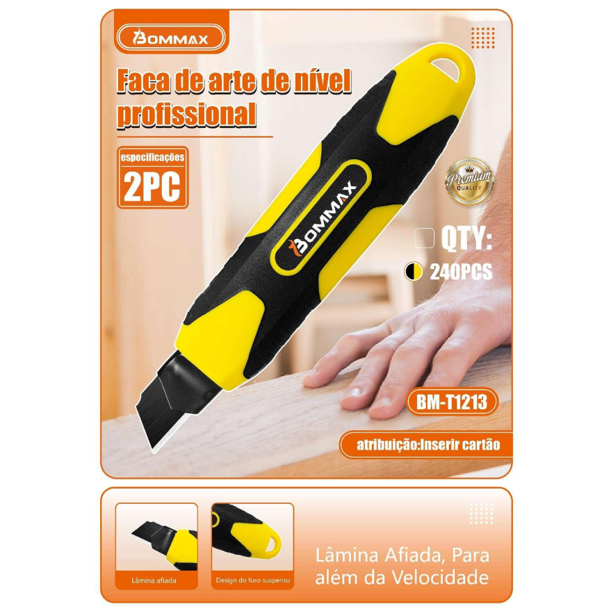 Estilete Profissional Bommax Emborrachado Retrátil -T1213