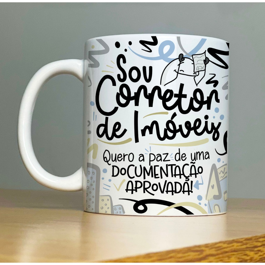 Caneca profissão Corretor de imóveis e Corretora de imóveis com/sem Flork personalizada de porcelana