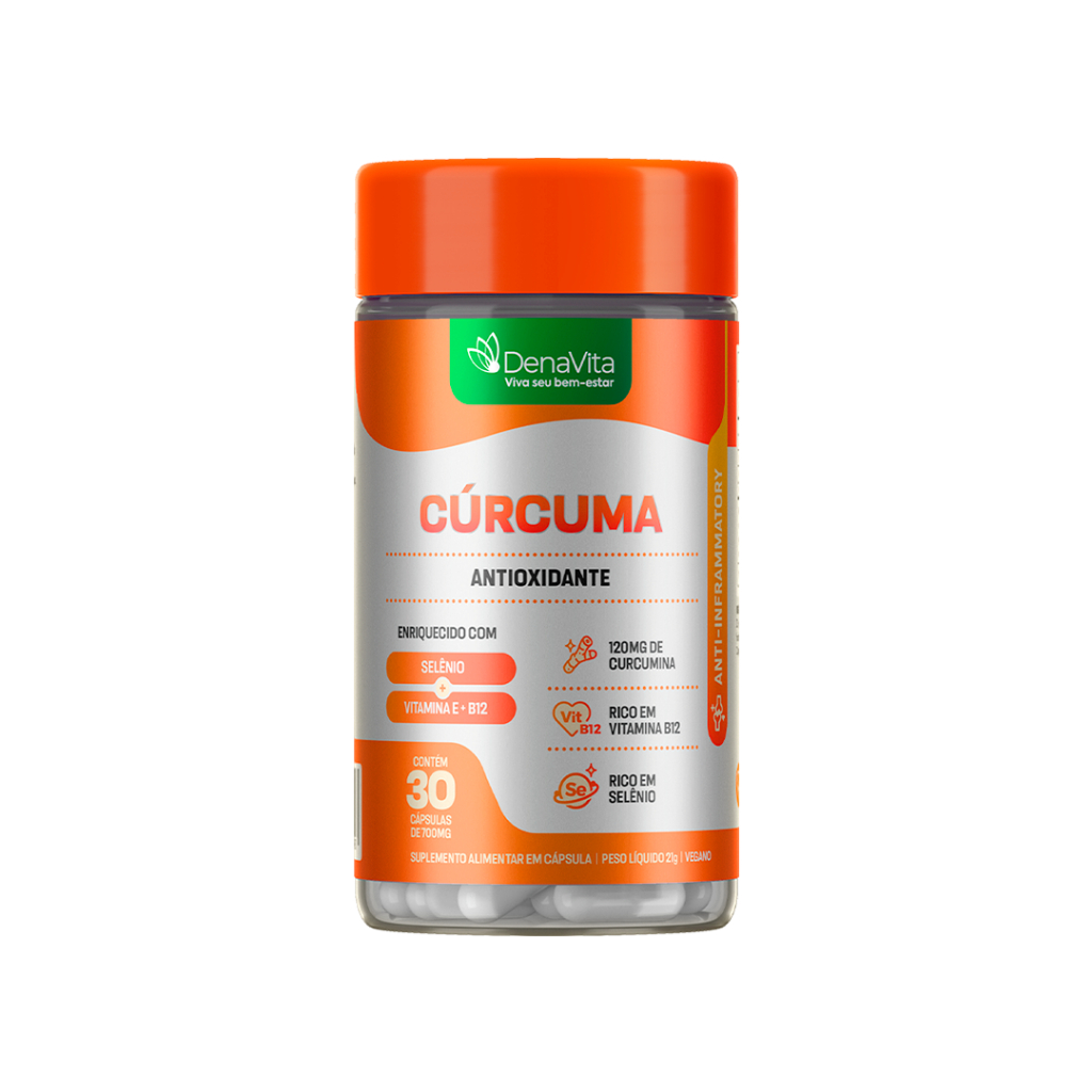 Cúrcuma + Selênio + Vitaminas E, B12, Multivitamínico e Antioxidante - 30 Cápsulas Vegano - Denavita