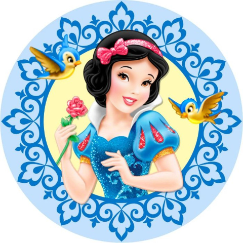 Painel Festa Infantil Redondo Branca de Neve Princesa da Disney, Fundo Geométrico Azul  + Arco, Suporte incluso. Fazemos personalizado com qualquer tema. Confeccionado em Lona fosca, impressão de alta resolução. cenário Circular p/ Decoração