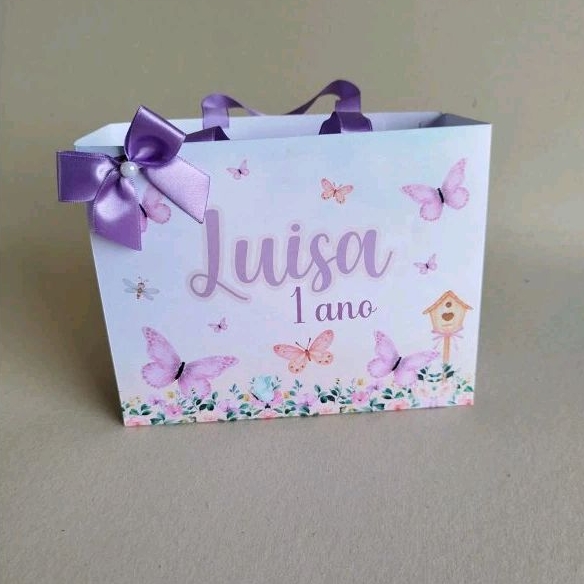Sacolinha Personalizada Jardim das Borboletas Lilás | Sacola l  Lembrancinha |  Bolsinha  l mimos