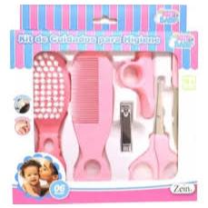 Kit Cuidados para Higiene do Bebê 6 Peças, Escova, pente, Cortador de Unha, tesourinha e Lixa Azul e Rosa Plástico.
