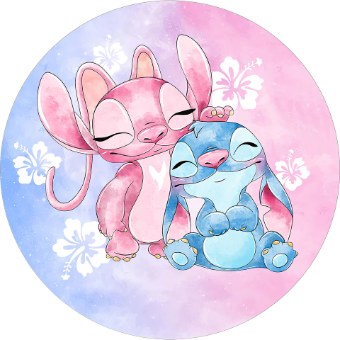 Painel Festa Infantil Redondo Chá Revelação Stitch e Angel + Arco, Suporte incluso. Fazemos personalizado com qualquer tema. Confeccionado em Lona fosca, impressão de alta resolução. cenário Circular p/ Decoração