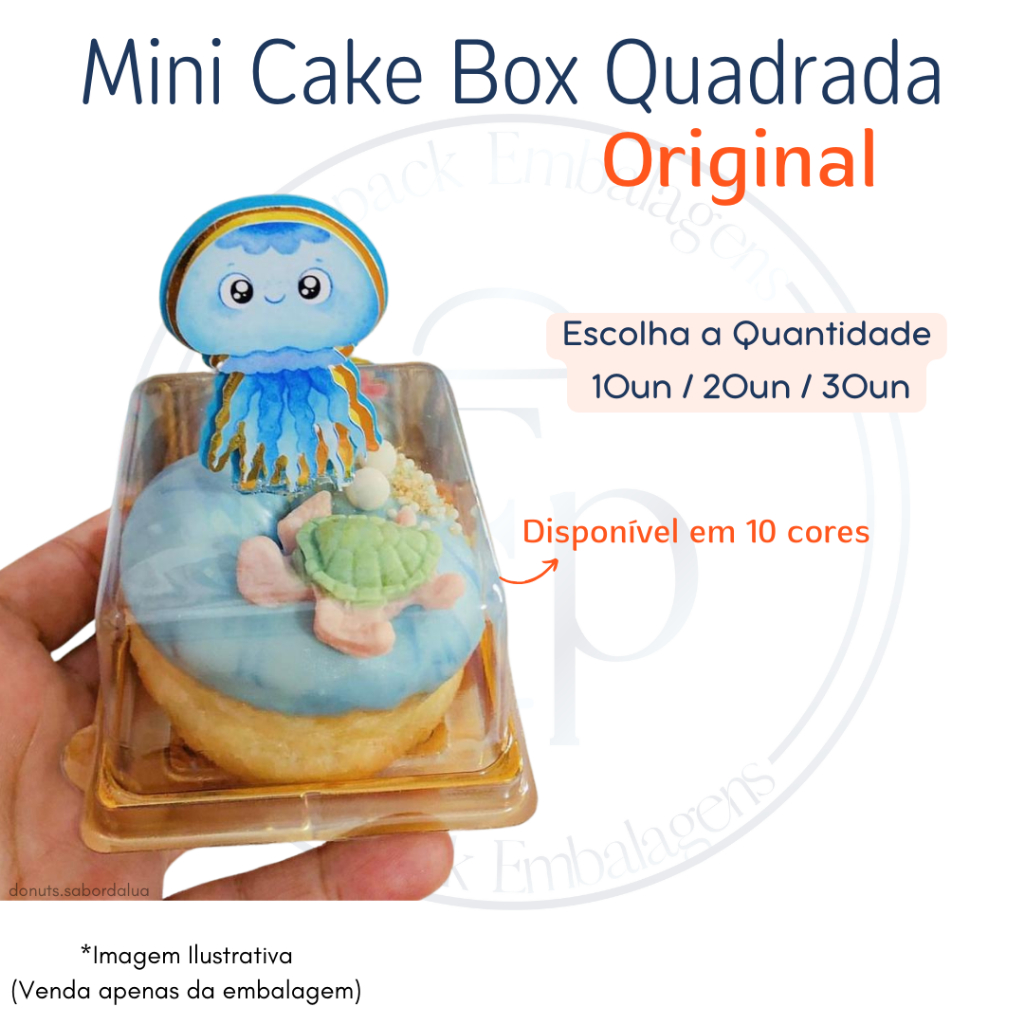 10 / 20 / 30 un de Embalagem para mini donuts - Mini Cake Box Quadrada - Flip Festas