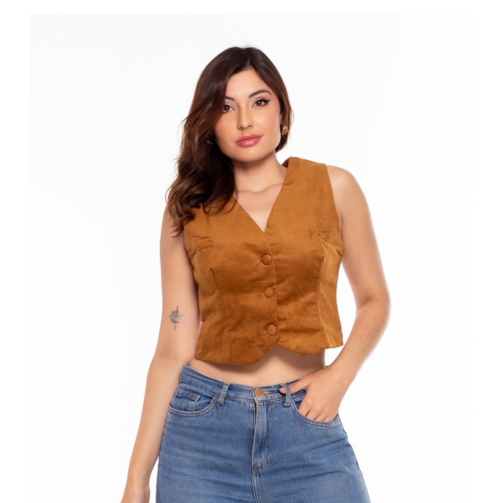 HBD O2# Colete Feminino De Veludo Cotele Con Botão HBD-TOP-002