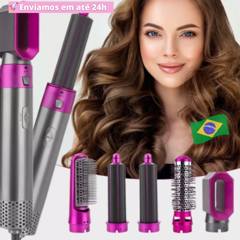 Escova 5 em 1 Secador, Pente, Modelador, Aumenta volume Profissional Presente dia dos Namorados