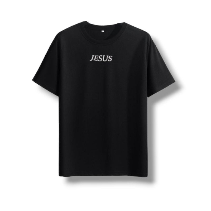 Camiseta JESUS Camisa Algodão Unissex Frases Moda Evangélica Show Gospel Igreja Católica Congresso Festividade Jovens Irmãos Blusa Casual Estampada Preto Básica Masculino Feminina Promoção Envio rápido Fé DEUS Salvador
