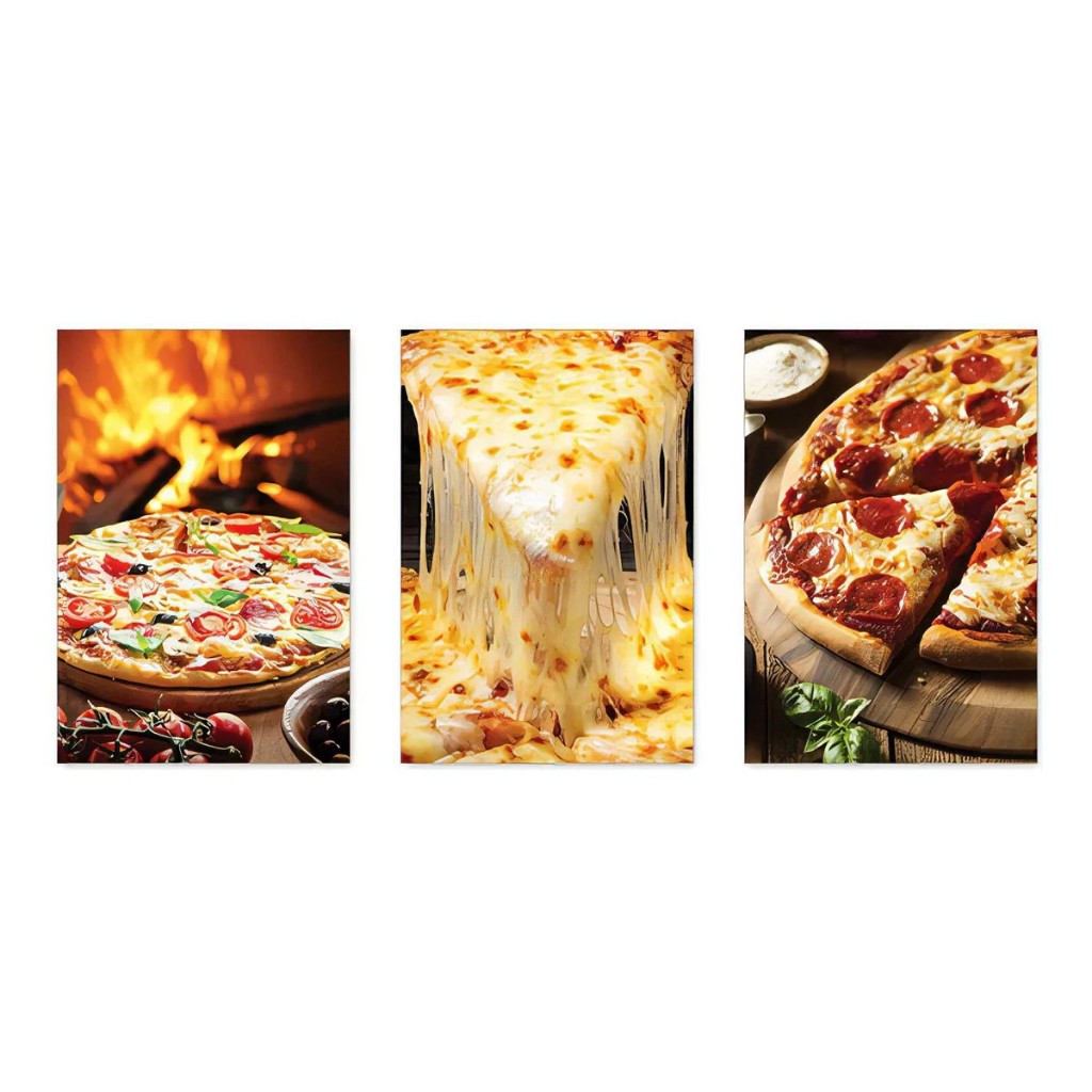 Kit 3 Quadros Decorativos Pizza Pizzaria Comida Placas
