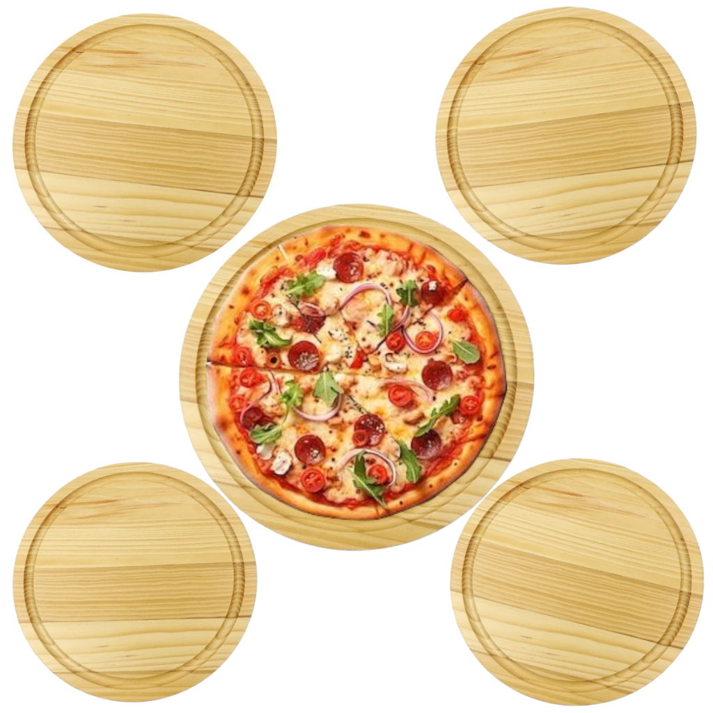 Kit Tabua De Pizza 35 Cm Com 5 Unidades Em Madeira Pinus