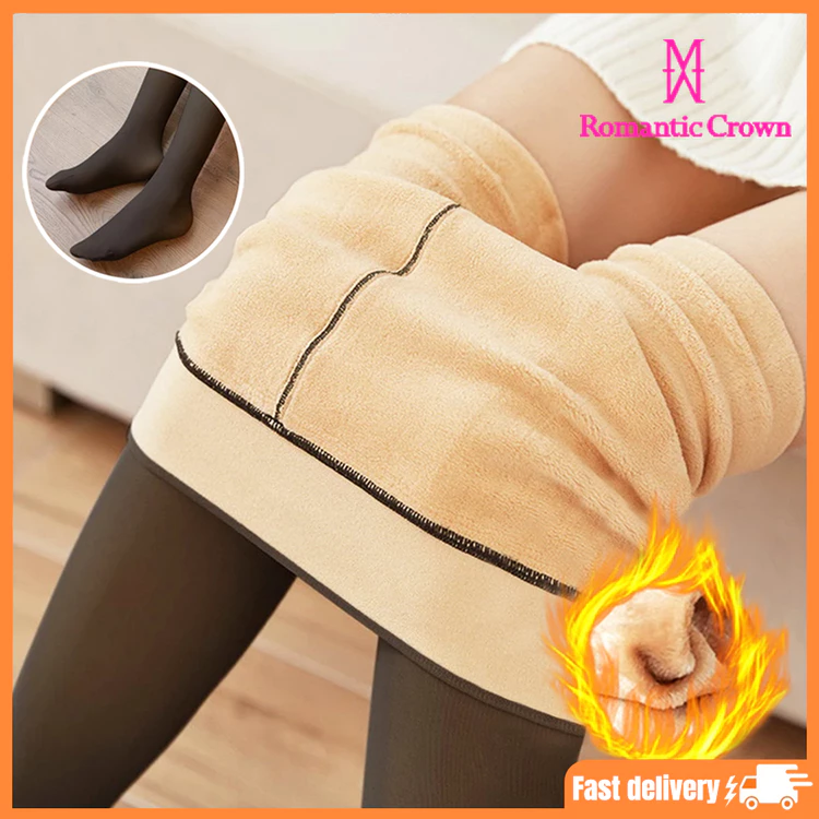 ROMANTIC CROWN Meia-Calça Térmica Forrada Peluciada Translúcida De Lã Quente Feminina Para Inverno