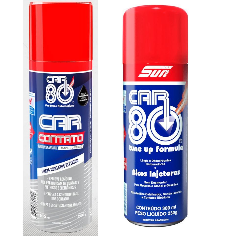 KIT Limpa Contato Elétrico CARCONTATO  e Descarbonizante Limpa TBI Bicos Injetores CAR80