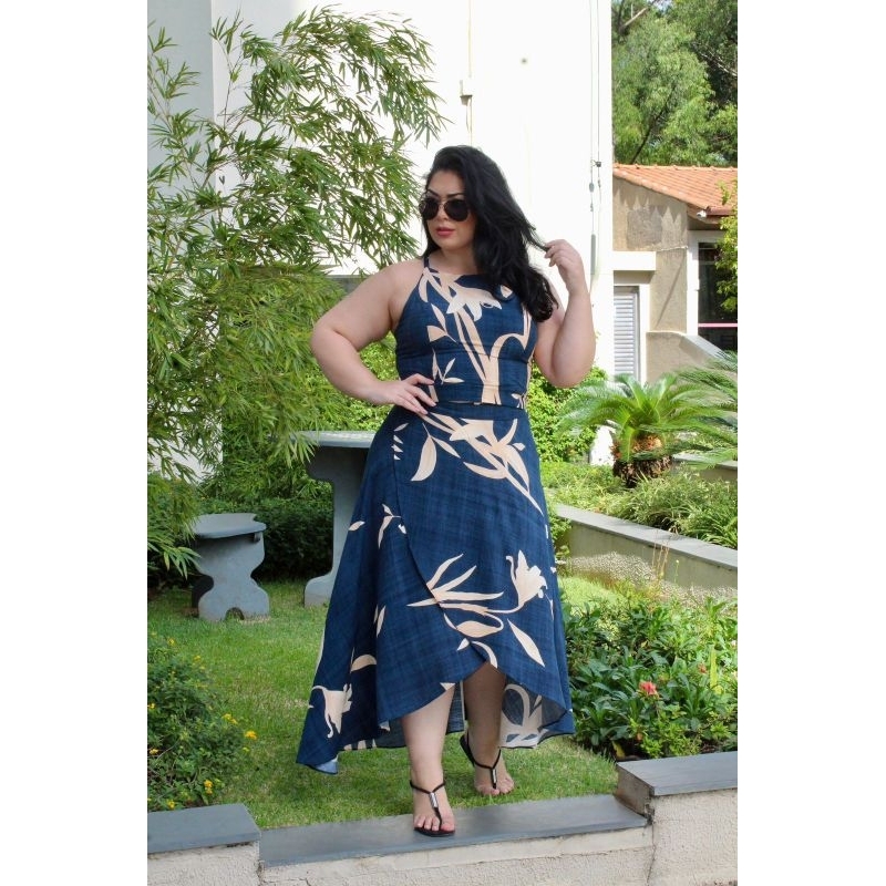 Saia Envelope Transpassada e Blusa Cropped Plus Sizer GG G1, Conjunto Feminino Saia Midi E Cropped Plus Sizer