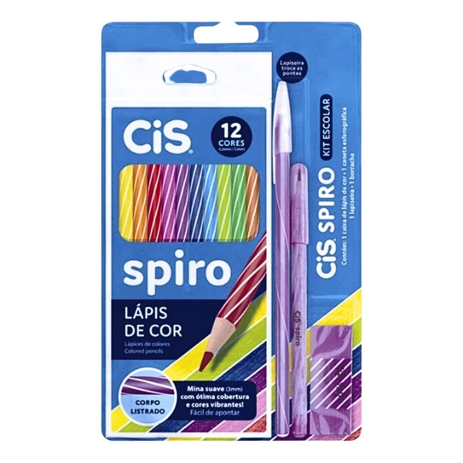 Kit Roxo Escolar Cis Spiro Lápis Cor Caneta Lapiseira Borracha 15 itens